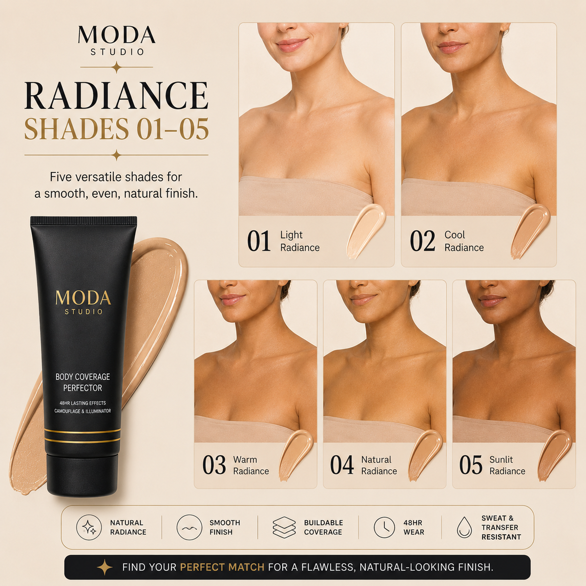 Moda Studio Body Coverage Perfector coverage demonstration